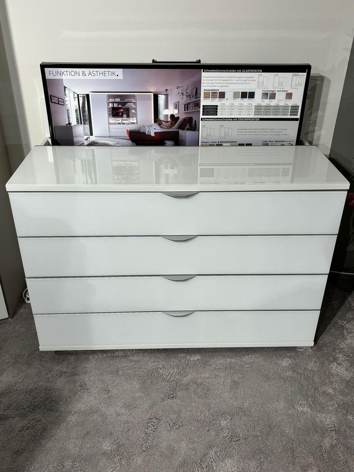 Fernseh-Kommode 4 Schubkästen mit Vollauszug Griff alufarbig.