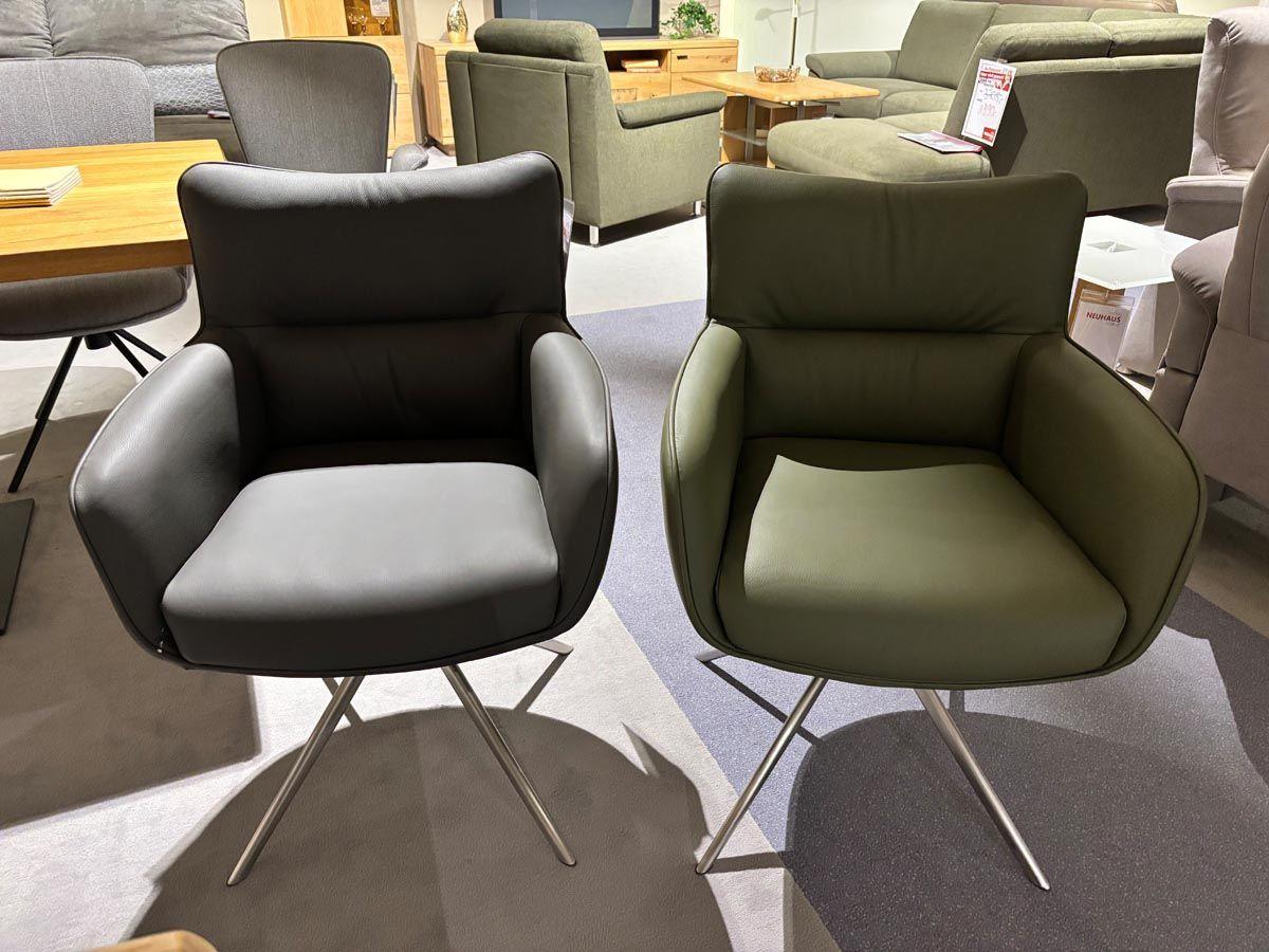 Stuhlgruppe „Limone-2“ Leder: olive und anthrazit